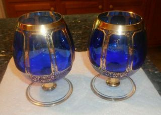 Vintage Cobalt Blue With Gold Trim Brandy Snifters (2)