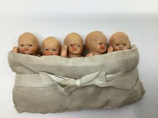 Antique.  Set Of 5 Composition Dion Quints Dolls.  Legs And Arms Articulated.
