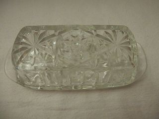 Vintage Anchor Hocking Star Of David Pressed Glass Crystal Butter Dish & Lid 60s