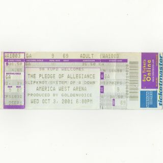Slipknot & System Of A Down Concert Ticket Stub Phoenix Az 10/3/01 America West