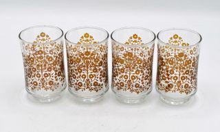 Set Of 4 Libbey Floral Pattern Juice Glasses