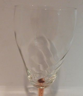 Depression Glass Set of 2 Swirl Pattern Water Goblet Clear Bowl,  Brown Rose Stem 2