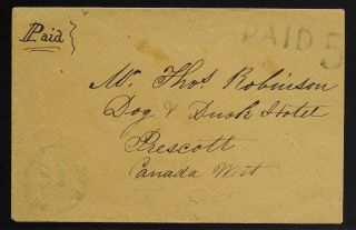 Dereham Uc1865 (fe22) Oxford Co Stampless Paid 5 To Prescott First Cents Decimal