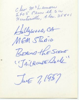 ELVIS PRESLEY VINTAGE B/W MGM STUDIO JAILHOUSE ROCK PHOTOGRAPH - JUNE 7,  1957 2