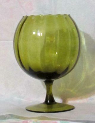 Empoli Italy Olive Green Brandy Glass Vase Snifter 7 " Tall Mcm Vintage