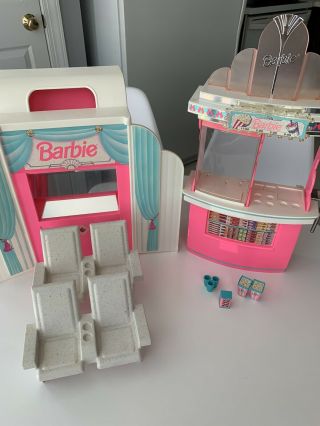 Barbie Movie Theater W/ “magical Screen” Plus Snack Bar Play Set Rare Vintage