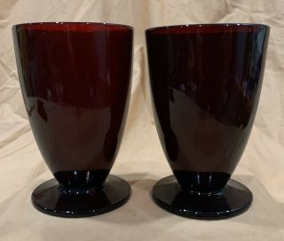 Two (2) Vintage Anchor Hocking Ruby Red Glass 5 " Footed Water Tumblers