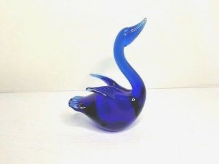 Vtg Cobalt Blue Hand Blown Murano Style Art Glass Swan Paperweight Figurine Dove