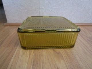 Vintage Amber Glass Ribbed Refrigerator Dish With Lid 8 1/2 " X 8 1/2 " X 3 "