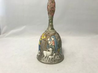 Vintage Fenton Glass - Hand Painted And Signed Nativity Bell - Sticker