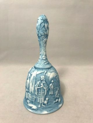 Vintage Fenton Glass - Hand Painted And Signed Blue Nativity Bell - Sticker