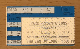 1986 Kiss Asylum Tour Los Angeles Concert Ticket Stub Paul Stanley Gene Simmons
