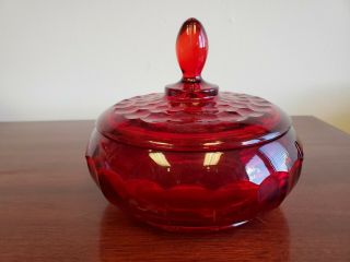 Vintage Fostoria (?) Ruby Red Candy Dish With American Pattern (?) Lid