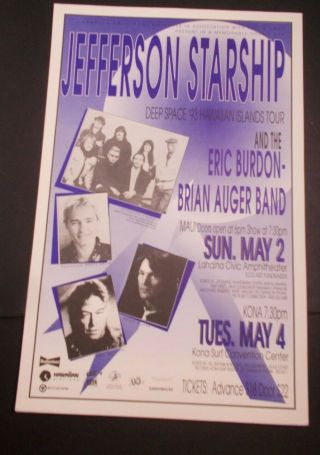 Jefferson Starship Concert Poster - Eric Burden - Brian Auger - Hawaii 1993