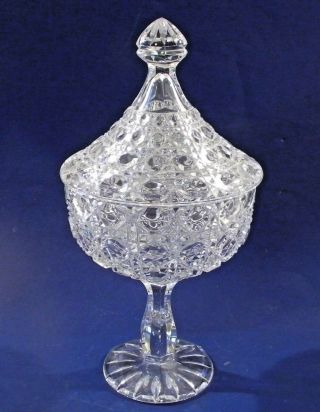 Elegant Crystal Glass Pedestal Compote Candy Dish Bowl W Lid Button Diamond