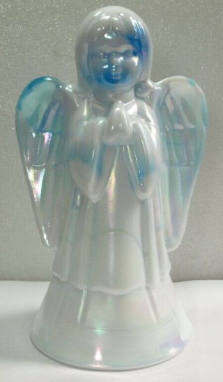 Fenton Art Glass Blue And White Slag Iridescent Angel Signed By Bill Fenton