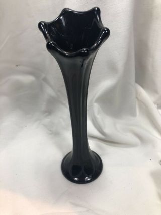 8.  5” Bud Vase With Black Amethyst Glass Swung Stretch Mcm Modern Viking