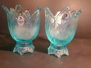 Fenton Glass Blue Carnival Tulip 2 - Way Candle Holder