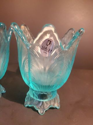 Fenton Glass Blue Carnival Tulip 2 - way Candle Holder 2