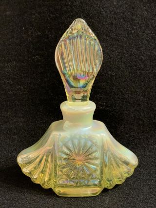 Vtg.  Yellow Iridescent Carnival Perfume Bottle Art Glass Gcga