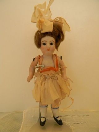 Antique All Bisque Doll Glass Eyes,  Orig Clothes &wig Doll House Doll