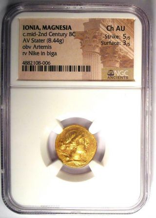 Ionia Magnesia Gold AV Stater Artemis Nike Coin 150 BC - Certified NGC Choice AU 2