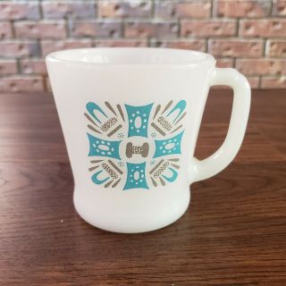 Vintage Blue Heaven Pattern White Milk Glass Coffee Mug Cup