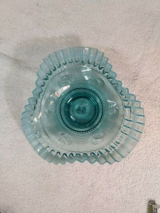 Vintage Fenton Art Glass Blue Green Bonbon Dish Bowl Ruffled Edge