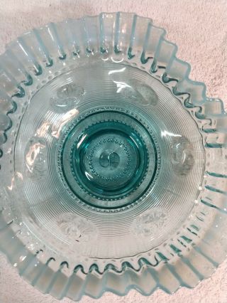 Vintage Fenton Art Glass Blue Green BonBon Dish Bowl Ruffled Edge 2