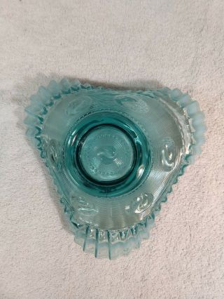 Vintage Fenton Art Glass Blue Green BonBon Dish Bowl Ruffled Edge 3