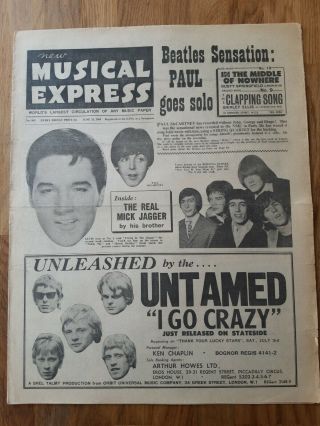 Nme Newspaper June 25th 1965 Rolling Stones Elvis Presley Paul Mccartney Cover
