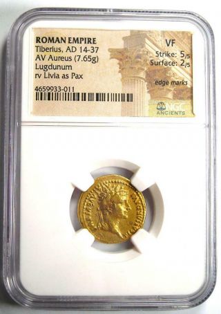 Roman Tiberius Gold AV Aureus Livia Coin 14 - 37 AD - Certified NGC VF (Very Fine) 2