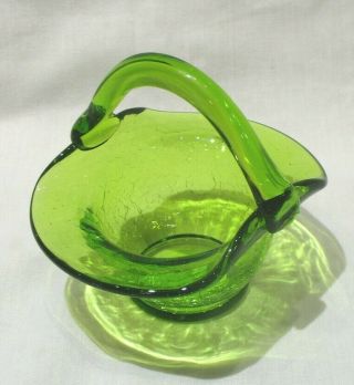 Vintage Miniature Green Crackle Glass Basket