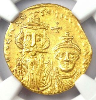 Constans Ii And Constantine Iv Av Solidus Gold Coin 654 - 668 Ad - Ngc Choice Au
