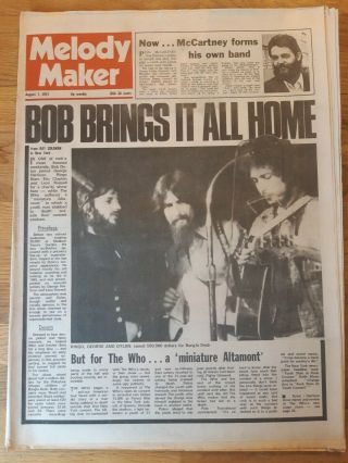 Melody Maker Newspaper August 7th 1971 Bob Dylan Bangladesh Concert