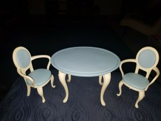 Barbie Mattel Blue White Kitchen Dining Table with 2 chairs 3 - 83 RARE VHTF 2