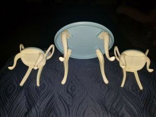 Barbie Mattel Blue White Kitchen Dining Table with 2 chairs 3 - 83 RARE VHTF 3