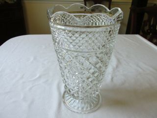 Vintage Hvy Anchor Hocking Wexford Clear Glass Scalloped Rim Ftd Flower Vase 10 "