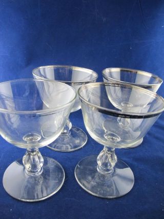 Coupe Glasses Set Of 4 With Thin Silver Rim Mid Century Modern Vintage Retro