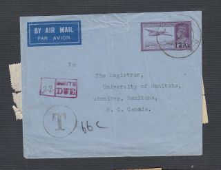 India 1950s Canada Postage Dues On Surcharged Air Letter To Winnipeg Manitoba