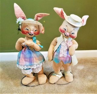 Annalee Dolls Large 18 " Easter Bunny Rabbits Pair Vintage 1968