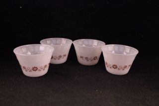 Set Of 4 Vintage Pyr - O - Rey Dynaware Brown Daisies Custard Cups/dessert Cups