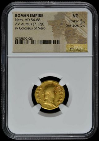 Nero (ad 54 - 68) Roman Av Gold Aureus Coin Colossus Ric 46 Ngc Certified