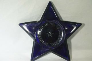 Vintage Cobalt Blue Glass Star of Texas Centennial Paperweight Marked 1936 2