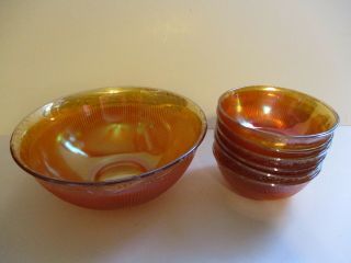 IMPERIAL? MARIGOLD CARNIVAL GLASS BERRY BOWL SET 1 LG 6 SM 3