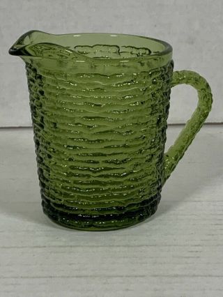 Vintage Small Green Wavy Glass Pitcher / Creamer - Mid - Century Retro