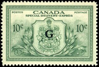 Canada Eo2 Xf Og Nh 1950 Special Delivery 10c Green G Overprint Cv$36.  00