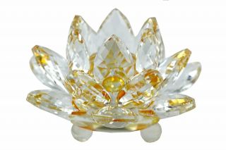 Stunning 3.  5 " Clear & Gold Hue Reflect Crystal Lotus Home Decor Gift Usa Seller