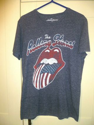 Rolling Stones - 2010 Vintage " Stars & Stripes Logo " Petrol Blue T - Shirt (m/3)
