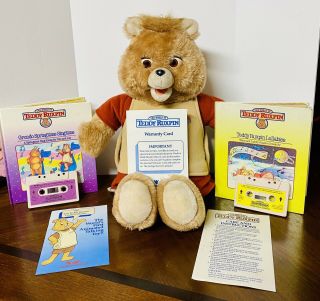 Vintage 1985 Teddy Ruxpin Card With Two Tapes And Books